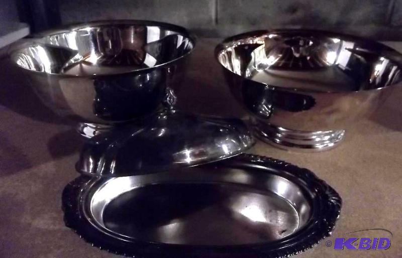 2-Silver Plate Serving Bowls, Covered Butter ...