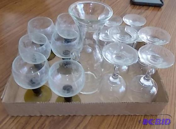 Wine Carafe, Etched &amp Other Stemware...
