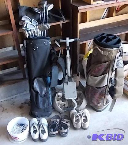 Golf Clubs, Golf Bags, Caddy, Tees, 3-Pair Wo...