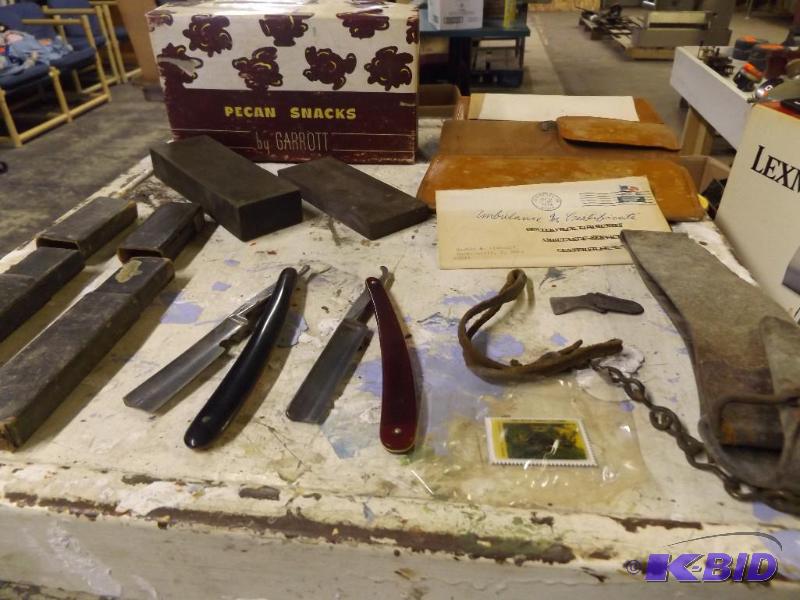 Straight edge razors and sharpening strap. an...