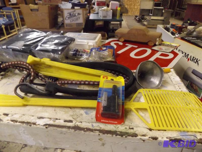 variety lot of tool items, stop sign, funnel,...