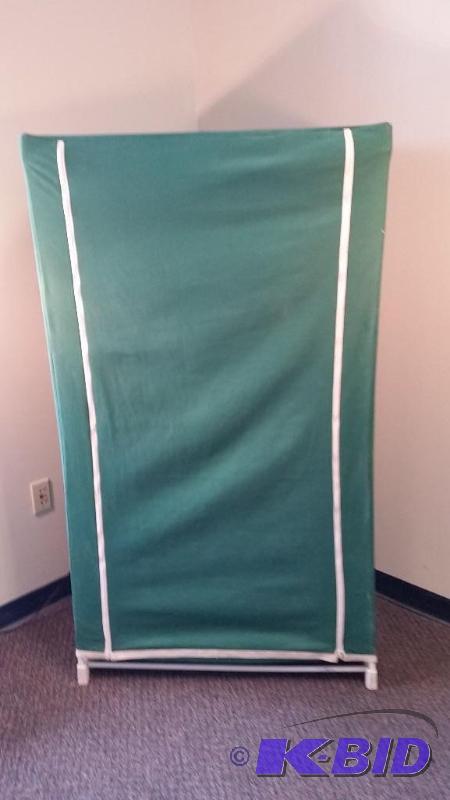 lot 3 image: Large Green zippered Canvas Storage Closet with clothing Pole.  Cedar Floor.  Used