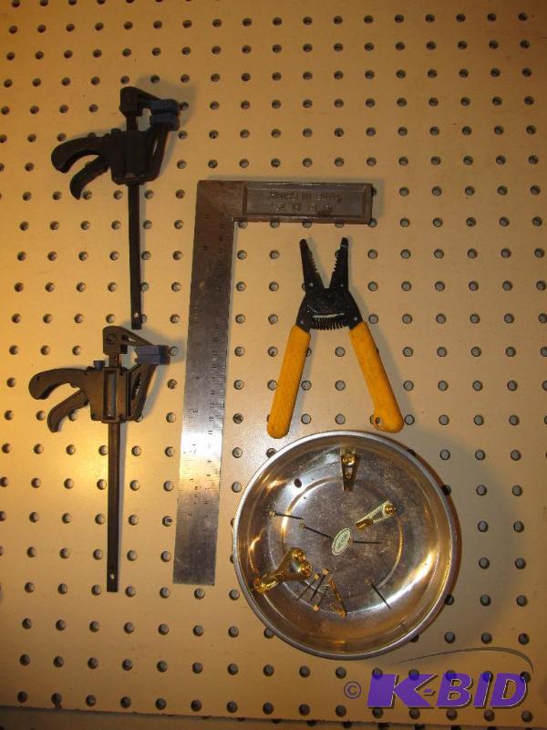 lot 105 image: Clamps, Wire Stripper, Square and Magnetic Bowl