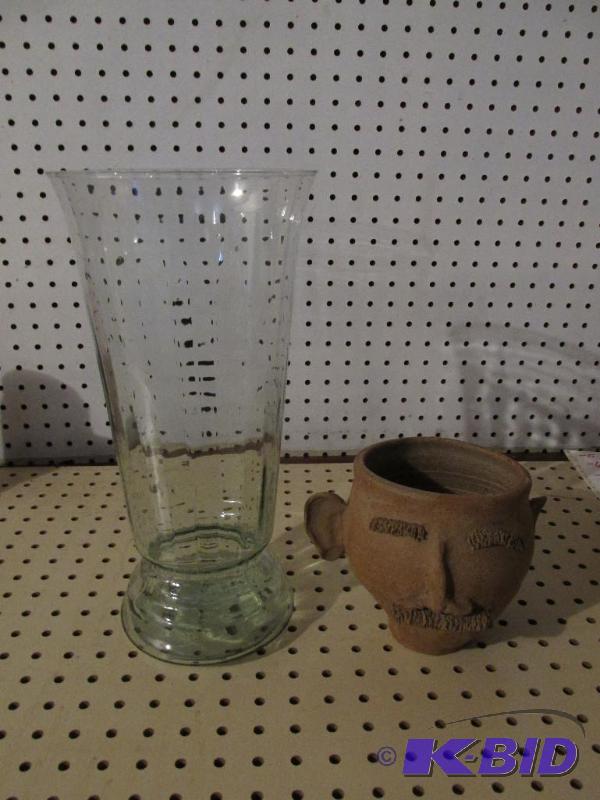 lot 26 image: Glass Vase and Pottery Planter