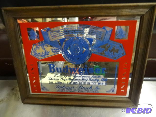 lot 104 image: Smaller Budweiser label mirror. 14 x 11...