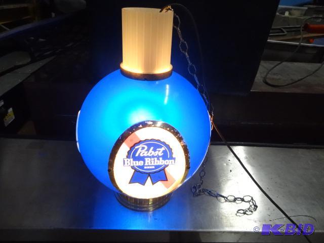 lot 11 image: Pabst blue ribbon hanging light...