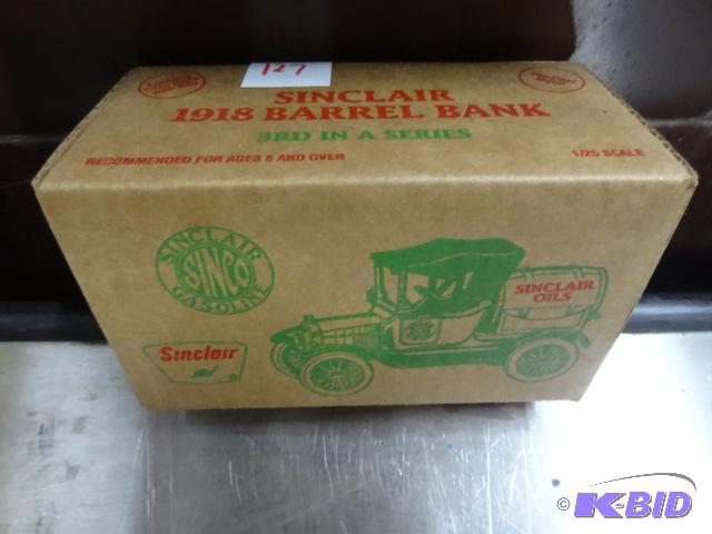 lot 127 image: Sinclair 1918 Barrel bank. 3rd in series. 12...