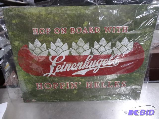 lot 36 image: 14169 Leinenkugels Hoppin Helles tin sign. Ne...