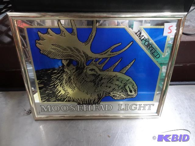 lot 5 image: Moose head light beer mirror. 17 x 13...