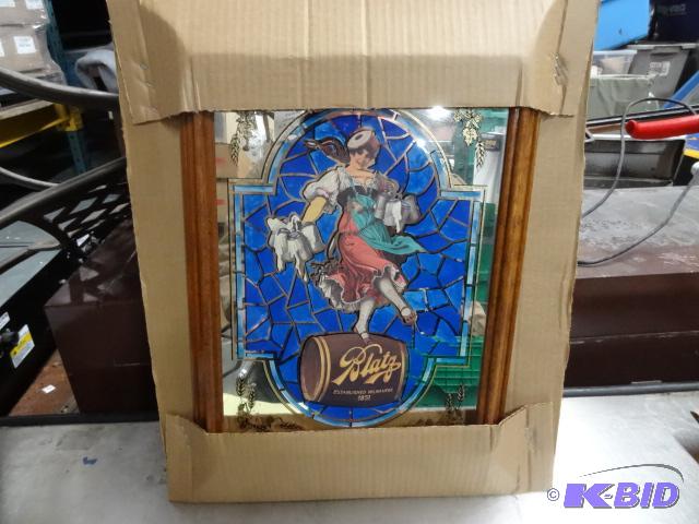 lot 52 image: Blatz beer Valerie girl mirror. 14 x 19. New ...
