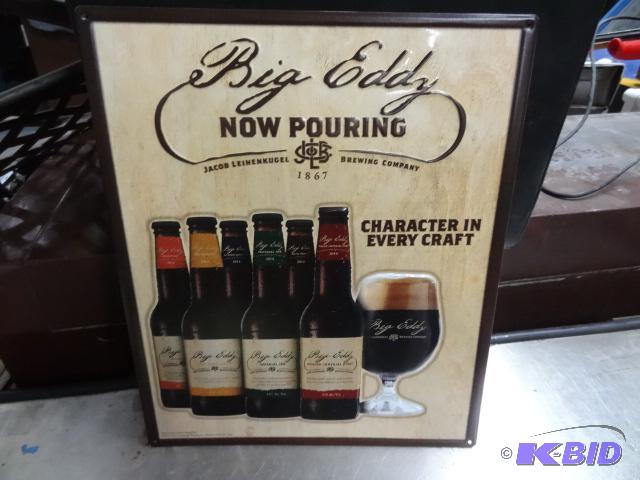 lot 56 image: Leinenkeugels big eddy tin sign. NIB. 15 x 18...