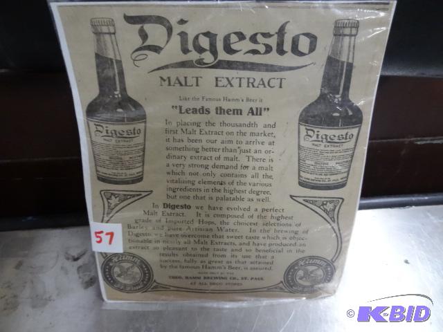 lot 57 image: Early Hamms Digesto Malt extract beer paper a...
