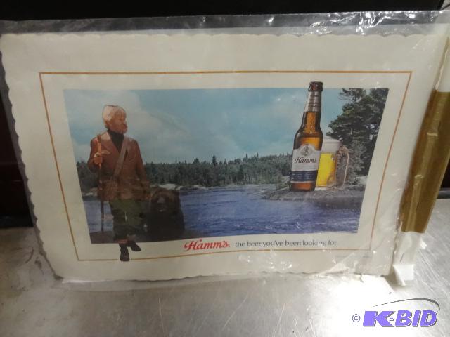 lot 58 image: Stack of 20 Hamms beer paper place mats. Feat...