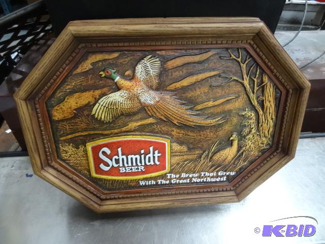 lot 65 image: Colorful Scmidt beer plaque. Pheasant flying ...