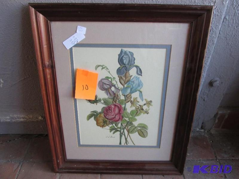 lot 10 image: Framed matted flotal print by Jean Louis Prev...