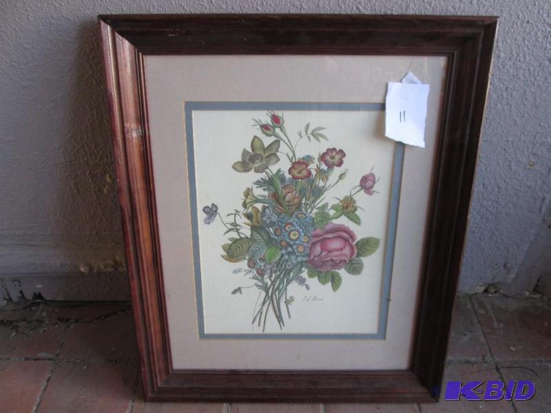 lot 11 image: Framed matted flotal print by Jean Louis Prev...