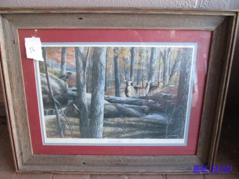 lot 12 image: Nice rustic wood framed print by Kevin Daniel...