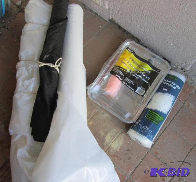 lot 156 image: Paint roller kit, drop cloths and landscape u...