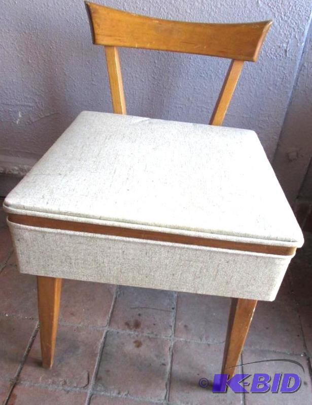lot 16 image: Wood frame chair with storage compartment in ...