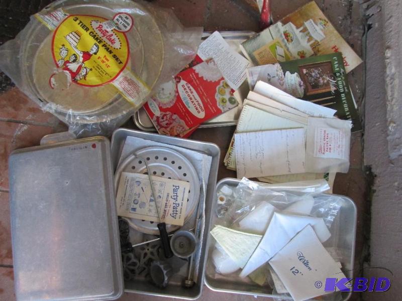 lot 180 image: Lot of assorted cake pans, recipies, and deco...