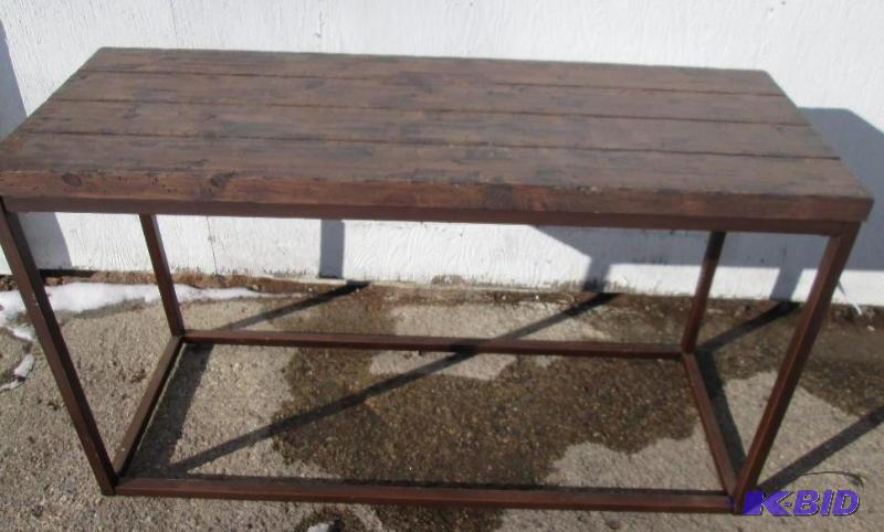 lot 19 image: Metal frame, wood top table, 18 x 48 and 29 i...