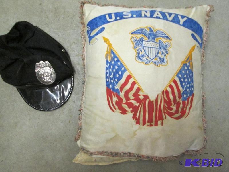 lot 193 image: US Navy pillow in case and a police costume c...