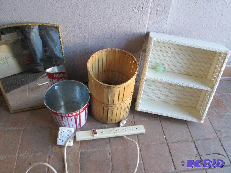 lot 211 image: Baskets, power strip, mirror and a hanging wa...