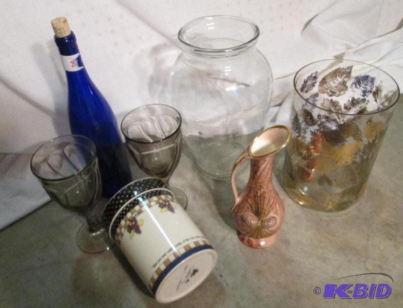 lot 247 image: Lot of assorted glassware and a blue wine bot...