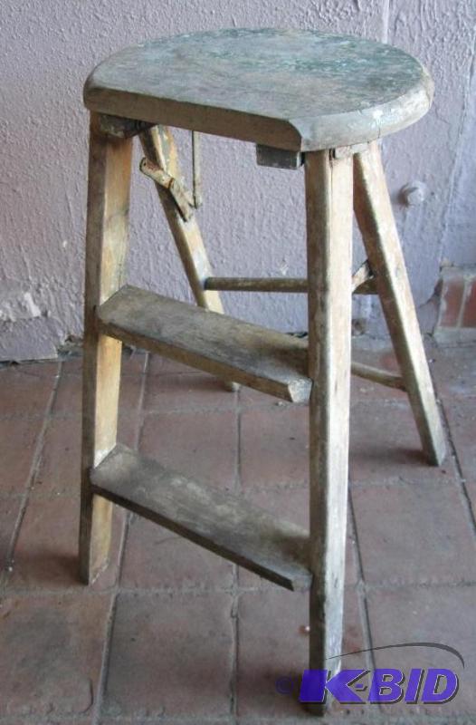 lot 26 image: Antique wood step ladder  stool 2 feet tall...