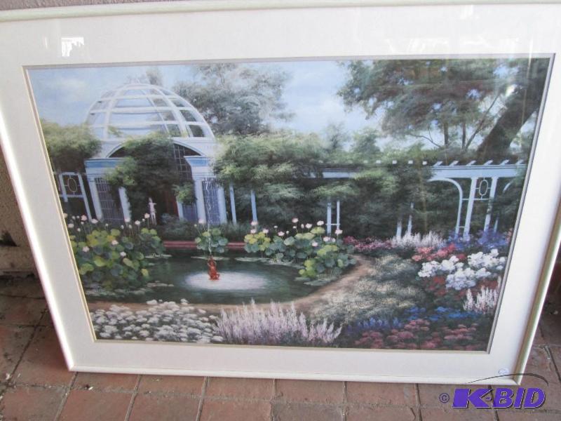 lot 31 image: Pond scene, framed and matted, 41 x 31 inches...