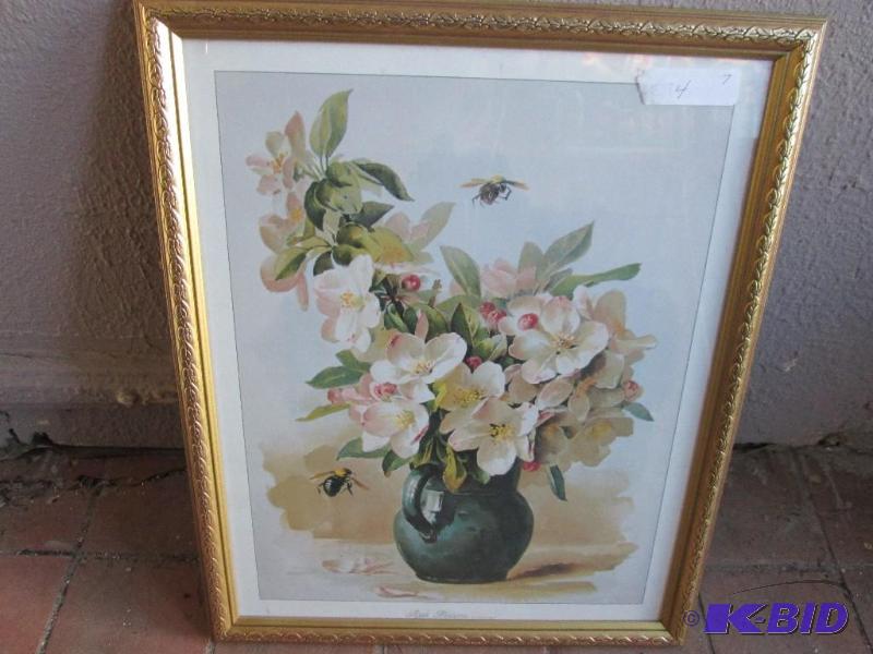 lot 36 image: Framed Apple Blossoms  print 18 x 22...