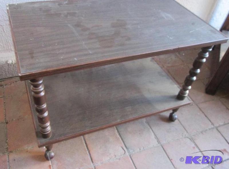 lot 48 image: Vintage table on wheels 27 x 16 inch top...