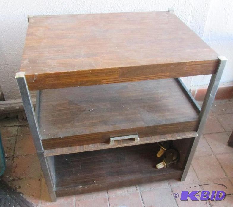 lot 52 image: Vintage table with cubby underheath, caster w...