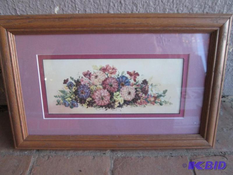 lot 6 image: Framed and matted floral print, 11 x 16 inch...