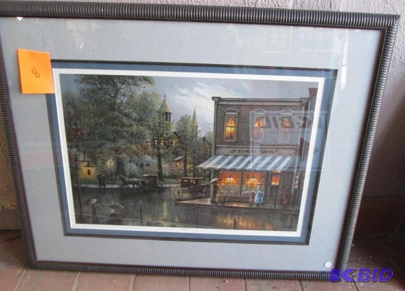 lot 8 image: Pretty street scene framed and matted, from D...