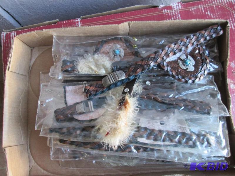 lot 82 image: Lot of belts with stone and feather accents, ...