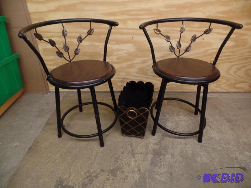 2 Ornate Swivel Stools and Magazine Holder