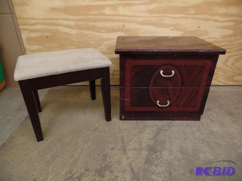 Nightstand, Footstool, and Mirror