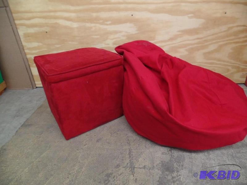Storage Seat with Books and Beanbag Chair