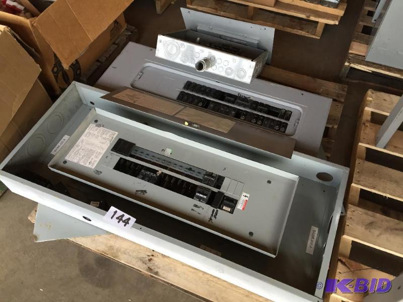 lot 144 image: Lot of electrical panels with breakers....