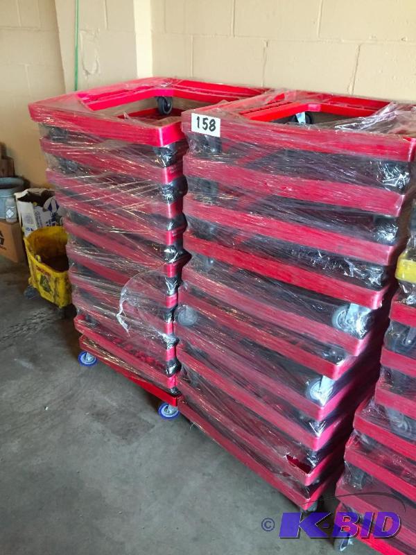 lot 158 image: 2 stacks of rolling plastic carts. 20 total....