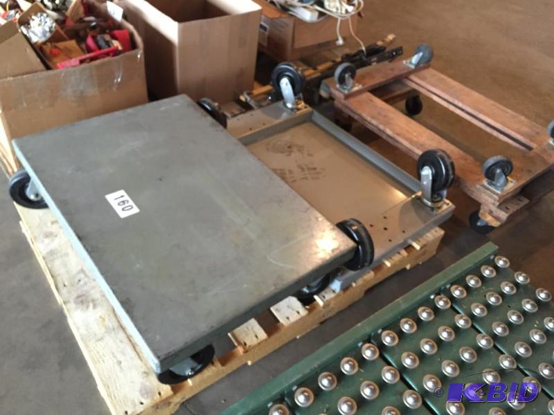 lot 160 image: 2 heavy duty metal and 2 wooden rolling carts...