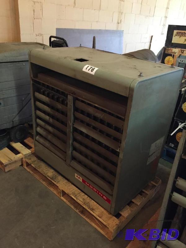 lot 176 image: Modine large hanging natural gas heater....