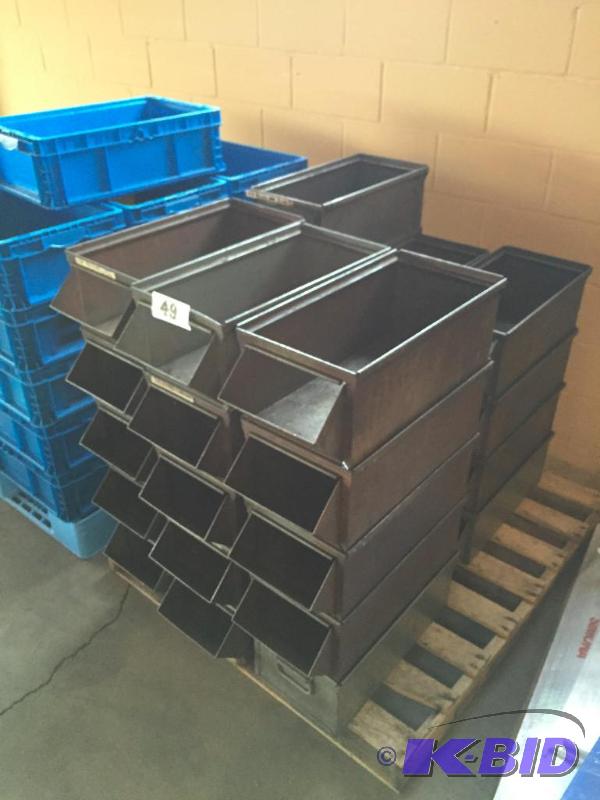 lot 49 image: Pallet lot of metal stacking parts bins....