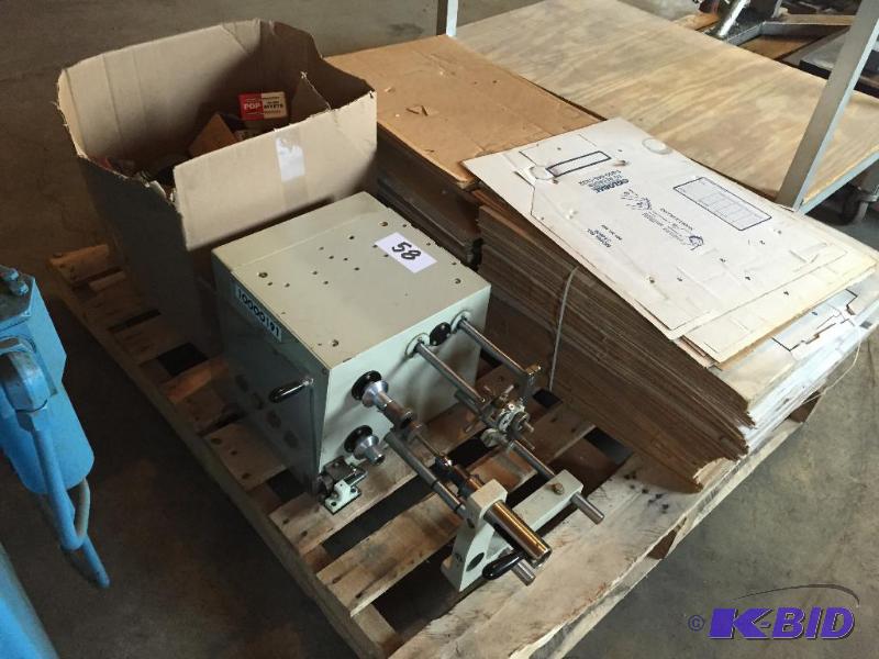 lot 58 image: Pallet lot w winding machine, cardboard shee...