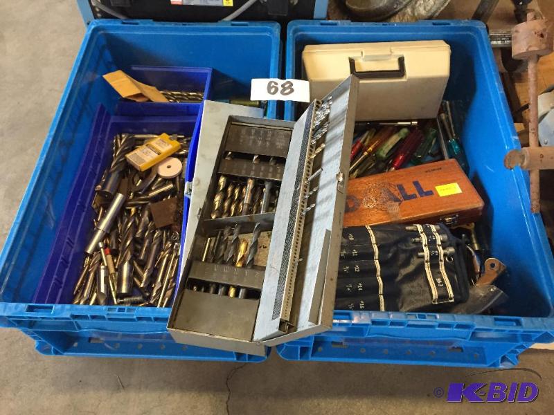 lot 68 image: 2 bins of misc. drill bits and other tools....