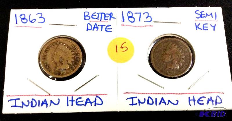 1863 Civil War Dated & 1873 Semi Key Dated Indian Head Cents