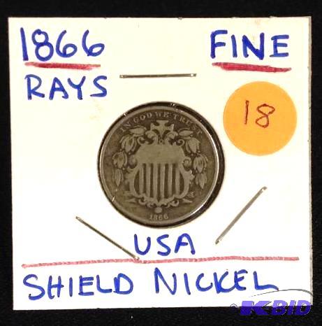 1866 Rays Shield Nickel Tough Coin Nice Fine