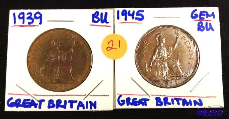 1939 Great Britain Large Cent BU & 1945 Great Britain Large Cent Gem BU