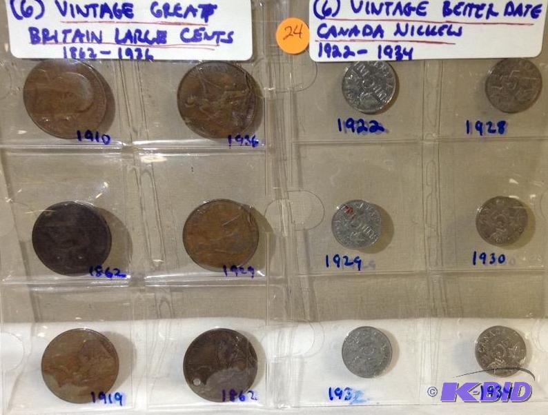 (6) Great Britain Large Cents 1862-1936 & (6) Canada Better Date Nickels 1922-1934